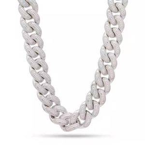 Round Moissanite Prong Miami Link Chain Necklace Two Tone 18k Yellow <b>Gold</b> Vermeil Over Solid 925 Silver Diamond <b>Tester</b> - Product Image 3