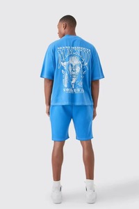 Conjunto de Camiseta y Pantalones Cortos de Algodón Azul para Hombre, Estilo Casual de Verano, 2 Piezas, Tejido Holgado, Color Sólido, Estilo Urbano - Product Image 5