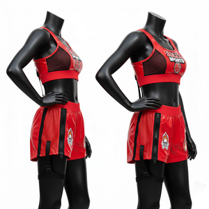 Conjunto de Bikini para Mujer, 180 GSM, Poliéster y Spandex, Brillante, Rojo y Negro, Paneles de Malla, Transferencia Térmica, Logotipo Personalizado - Product Image 5