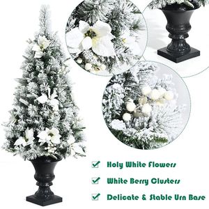 Albero di Natale Innevato Pre-Illuminato di 1,2 Metri con Bacche e Fiori Bianchi per Ingresso - Product Image 3