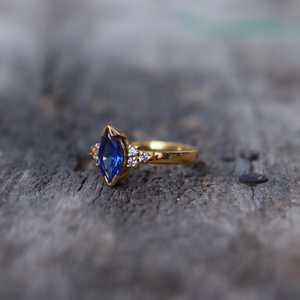 Marquise Blue Sapphire <b>Ring</b> 925 Sterling Silver 14K Gold Plated Engagement <b>Dainty</b> Minimalist Anniversary Gift - Product Image 3