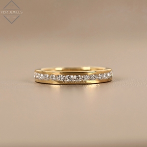 Bague de mariage en or jaune avec diamants taille ronde sertis en canal, bijoux de mariée de luxe pour femme, fournisseur pour anniversaire - Product Image 1