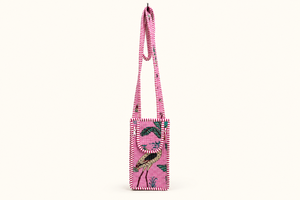 Sac bandoulière zippé en toile Fashty Lifestyle avec imprimé grue tropicale, bordure rayée, design simple, 3 compartiments, portable, mode, usage quotidien - Product Image 1