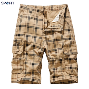 Shorts cargo tricotés à jambe droite pour hommes, style décontracté, motif uni à carreaux, cinq poches, taille mi-haute, vente en gros - Product Image 5