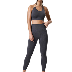 Women's Yoga Set 2 Piece Solid Color High Waist Leggings Racerback Crop Top Seamless Sportswear Workout Wear Breathable Four-Way - Product Image 1