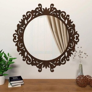 New design Carved wooden brown floral frame decorative wall mirror customized size color available for living room dining space - Product Image 3
