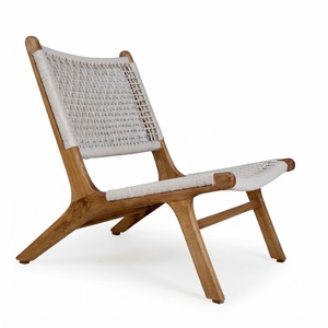 Chaise de jardin d'extérieur grise avec structure en métal blanc, chaise papillon en corde tressée, coussin de tête bleu sarcelle, pour aménagement de patio, design artistique et décoratif - Product Image 1