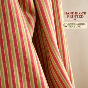 Green Red Striped Cotton <b>Curtains</b> | Hand Block Printed Rod Pocket Drapes | Lightweight Boho <b>Window</b> Panels for Living Rooms Decor - Product Image 4