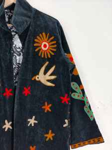 Manteau en velours Suzani, veste longue en coton brodée de fleurs, manteau d'hiver bohème - Product Image 3