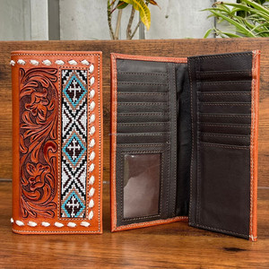 Cartera larga con cuentas de cuero personalizado de alta calidad para hombre, billetera plegable de cuero de vaca para tarjetas de crédito con bolsillos - Product Image 5