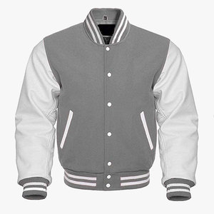Chaqueta de Béisbol Estilo Varsity, Cuerpo de Lana Gris y Mangas de Cuero Dorado, Cuello Alto, Estilo Casual - Product Image 3