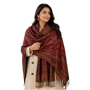 Women's Long Cashmere <b>Shawl</b> Maroon Winter <b>Wrap</b> Scarf with Fringe Edge - Product Image 1