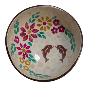 Bol en nacre de noix de coco vietnamien personnalisé, motif dauphins, vente en gros, fait main, mosaïque florale double dauphin - Product Image 1