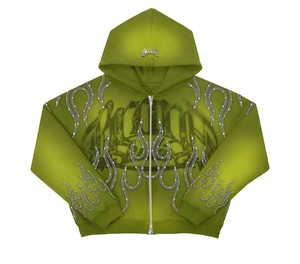 Sudadera con capucha unisex TAHAD 2026 personalizada, de felpa gruesa lavada estilo vintage, con cremallera, color rojo intenso y pedrería. - Product Image 5