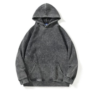 Vente en gros de sweats à capuche 330 g/m², effet délavé soleil, printemps automne, qualité E, sans cordon, pour hommes, vintage, gris délavé à l'acide - Product Image 5