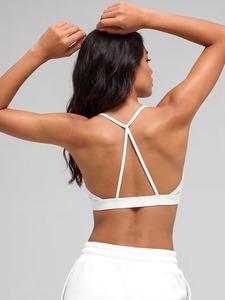 Women Minimalist Racerback Workout Bra Removable Cup Insert Wide Elastic Underband Athletic <b>Crop</b> <b>Top</b> Factory Supplier - Product Image 3