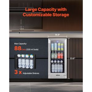Frigorifero per Bevande da 88 Lattine, Mini Frigo con Porta in Vetro, Ripiani Regolabili e Controllo Digitale della Temperatura per Uso Esterno - Product Image 2