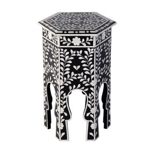 Arabic Style Geometric Bone Inlay MDF Side Table With Floral Design Muslim Home decor Bedside Table Luxury Accent Furniture - Product Image 6