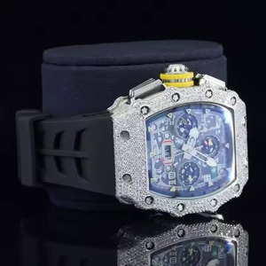 Montre automatique premium en moissanite avec diamant Montre Richard faite à la main Mouvement automatique de luxe glacé Montre personnalisée - Product Image 1