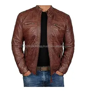 Jaqueta de couro para homens, jaqueta clássica nova de estilo indiano, preço barato por atacado, jaqueta de couro vintage personalizada para homens da moda, Índia