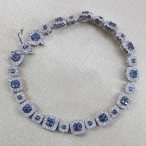 3.63 Cttw Blue & White Natural Diamond Tennis Bracelet 925 Sterling Silver 6.5 Inch, Round Cut Prong <b>Set</b> Wide Bracelet for Women - Product Image 1