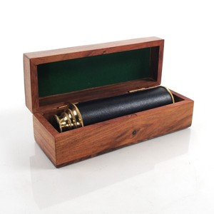 Handheld Telescope in Wood <b>Box</b> Black Leather Finish Nautical <b>Gift</b> Vintage Maritime Decor Collectible 38.1Lx3.81Wx3.81H cm - Product Image 2