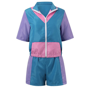 Ensemble de survêtement pour femmes, coupe-vent bicolore, ensemble court 2 pièces, couleur personnalisée pour l'entraînement et les occasions décontractées - Product Image 2