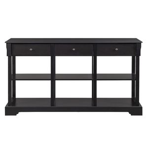 Consolle da divano con 3 cassetti e ampio spazio contenitivo, credenza da cucina retrò in legno di teak, mobiletto laterale con ripiani aperti C - Product Image 2