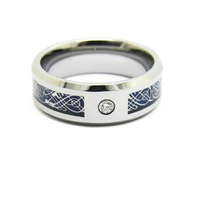 Bague en carbure de tungstène argenté avec incrustation de nœud celtique bleu et pierre en zircone, alliance de 8 mm pour homme, bijoux irlandais en gros