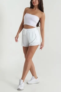 Shorts pour femmes élégants, respirants et légers, à motif floral, en polyester/coton, avec logo personnalisé, taille élastique, poches latérales - Product Image 5