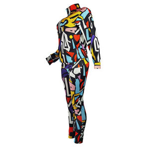 Conjunto Deportivo de 2 Piezas con Estampado Geométrico para Mujer, Manga Larga, Capucha, Tejido Ajustado, Transpirable, para Todas las Temporadas - Product Image 3