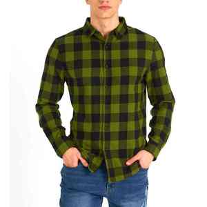 Chemise en flanelle à carreaux pour homme, col à capuche, manches longues, boutons sur le devant, logo personnalisé en relief, matelassée, coupe décontractée, coton - Product Image 6