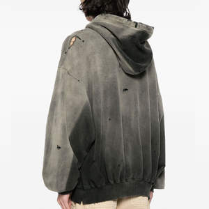 Sweat à capuche délavé pour homme, style rétro vieilli, 100 % coton, motif à carreaux, impression de logo personnalisée - Product Image 6