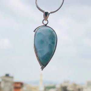 Handmade Pear Larimar Pendant 925 Sterling <b>Silver</b> Designer Jewelry Luxury Gift For Women Elegant Necklace - Product Image 1