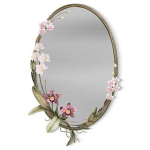Pink Orchid Metal Iron Oval Wall <b>Mirror</b> Floral Oval <b>Hanging</b> Vanity <b>Mirror</b> for Living Room Bedroom Wedding and Festive occasion - Product Image 1