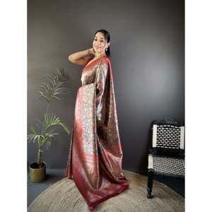 Vrundavan Dharmavaram Soft <b>Silk</b> Saree-Elegant Fashion <b>Scarves</b> Set - Product Image 6
