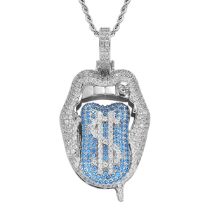 Collier Pendentif Lèvre Sexy Hip Hop Shreeji Jewels avec Symbole Dollar Micro-Pavé Moissanite en Argent 925 Plaqué Or - Product Image 1