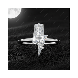 Lightning Strike Cut Lab Grown Diamond GIA IGI Certified Fine Gold 925 Sterling Silver 18k Plated Engagement Solitaire Ring <b>Gift</b> - Product Image 1