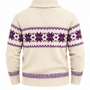 Suéter para Hombre con Patrón Nórdico Fair Isle, Cuello Chal, Botones, Manga Larga, Invierno, 100% Algodón, Grueso - Product Image 2