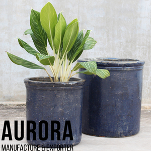 Pots à fleurs en argile vernissée bleue vintage, design rustique pour jardinières, utilisation extérieure durable - Product Image 2