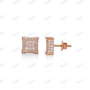 Boucles d'oreilles solitaires rondes en or rose, bijoux classiques pour femmes au meilleur prix - Product Image 2