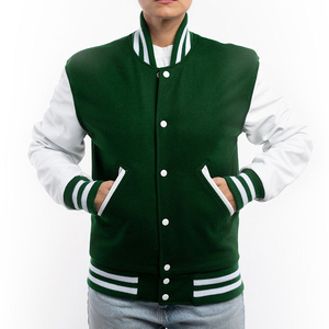 Veste universitaire verte et blanche, col rabattu, fermeture à boutons, coupe classique, style preppy, vêtement d'automne unisexe - Product Image 1