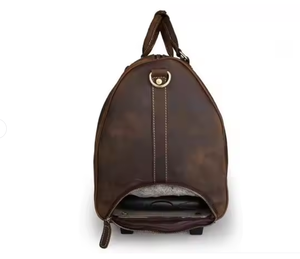 Achetez un sac de voyage vintage en cuir véritable fait main avec poignée réglable, sac de voyage en cuir pour ordinateur portable - Product Image 4