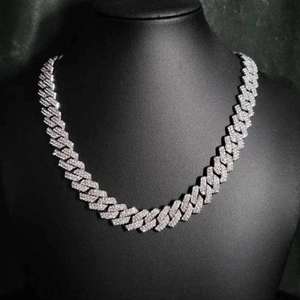Luxury V Pattern Link <b>Chain</b> Moissanite Diamond Hip Hop Necklace White Gold <b>Iced</b> <b>Out</b> Statement Jewelry for Men Women - Product Image 2