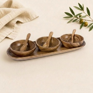 ชุดชามเครื่องปรุงทำมือจากไม้มะม่วงธรรมชาติ พร้อมถาดและช้อน ชุดถาดเสิร์ฟ 7 ชิ้น เป็นมิตรกับสิ่งแวดล้อม สำหรับใส่ซอสจิ้ม - Product Image 4