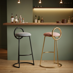 Taburete de Bar Moderno, Silla de Bar de Metal con Asiento de Terciopelo, Altura de Barra, para Hogar, Cocina, Cafetería, Recepción, Oficina, Muebles de Bar - Product Image 1