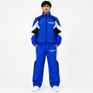 Ensemble de survêtement coupe-vent pour homme, bleu royal, noir et blanc, veste de sport légère, pantalon, tenue de sport, streetwear - Product Image 1