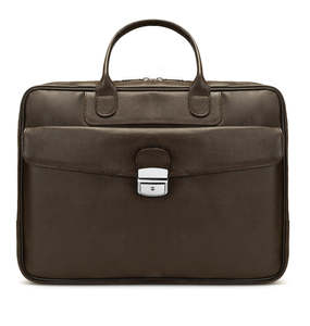 Dark Brown Laptop Leather <b>Bag</b> with Buckle Closure Durable Business Office Carry <b>Bag</b> Wholesale Supplier - Product Image 1