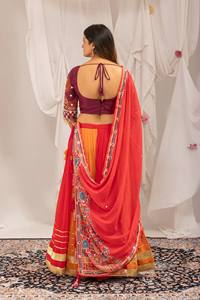 Traditional Indian Women's <b>Lehenga</b> Choli Set <b>Red</b> Orange Polyester Floor Length Loose Fit Wedding Wear - Product Image 2