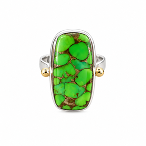 Bague en argent avec pierre précieuse turquoise cuivrée verte, style bohème western, pour femme, vente en gros - Product Image 4